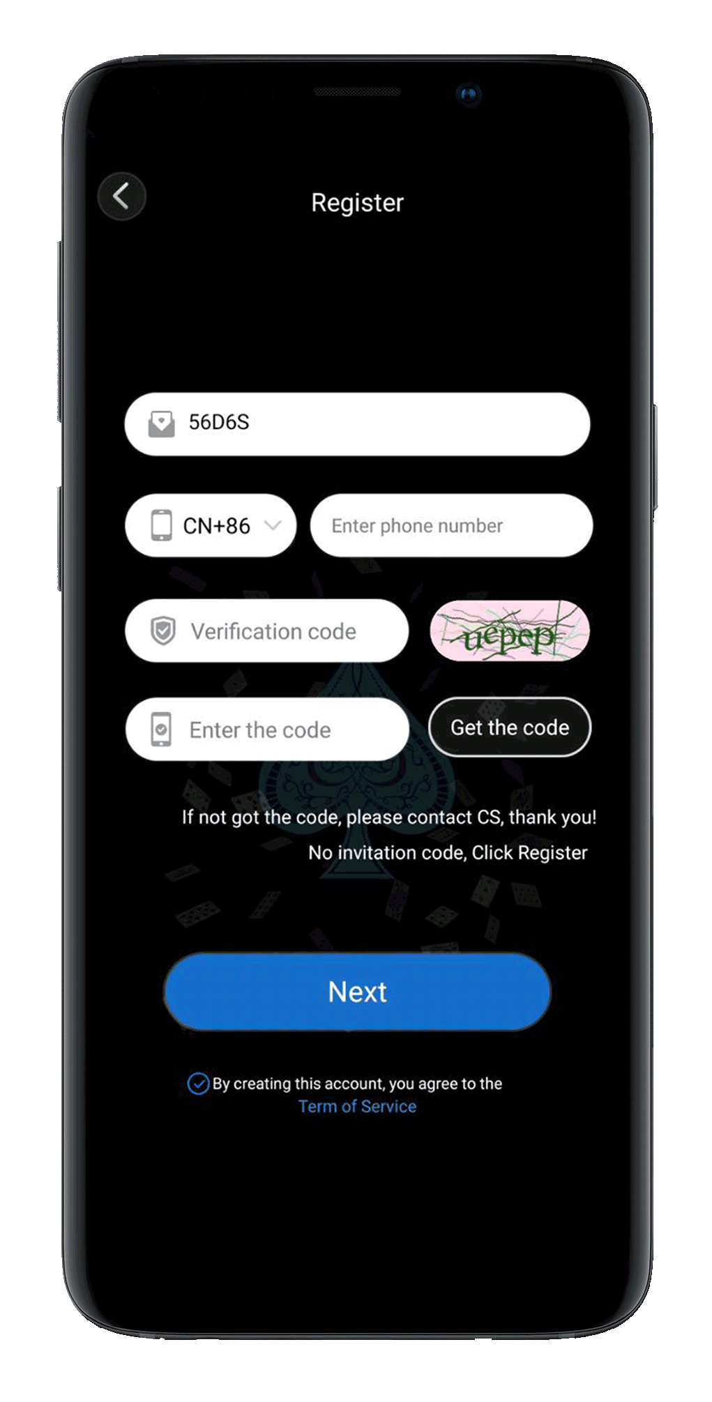 Confirm your invite code is in the top box and proceed to register your device